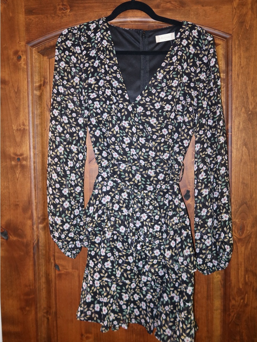 Altar'd State Black Floral Wrap Long-Sleeve Dress